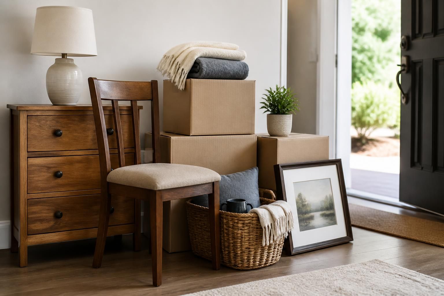 Donation-ready items neatly staged for pickup.