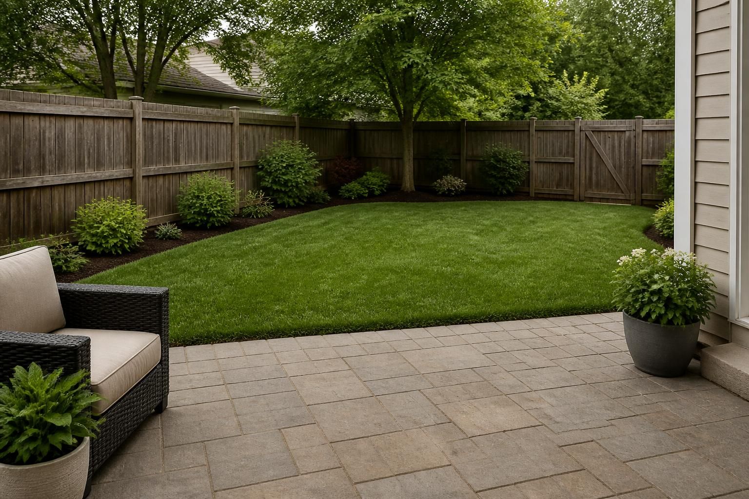 Clean backyard after yard debris removal.